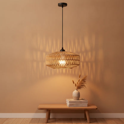 Suspension Bohème en Rotin Tressé - Lampe Vintage E27 pour Salon, Chambre, Cuisine