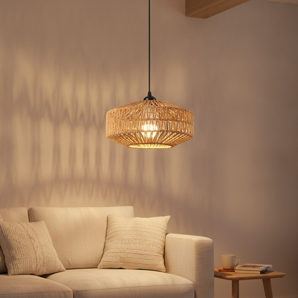 Suspension Bohème en Rotin Tressé - Lampe Vintage E27 pour Salon, Chambre, Cuisine