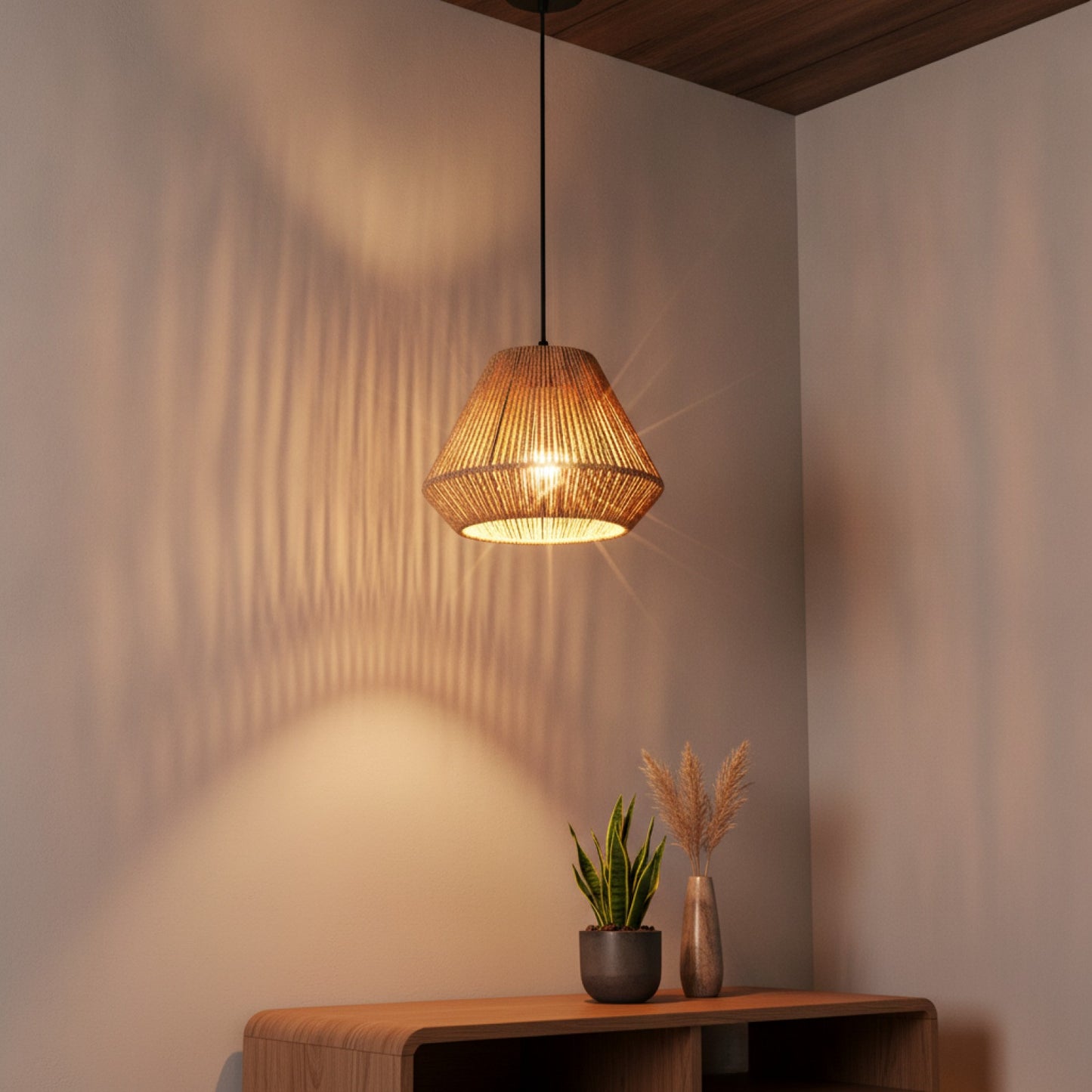 Suspension Luminaire Bohème en Rotin Tissé - Lampe Suspendue Naturelle pour Salon, Chambre, Cuisine