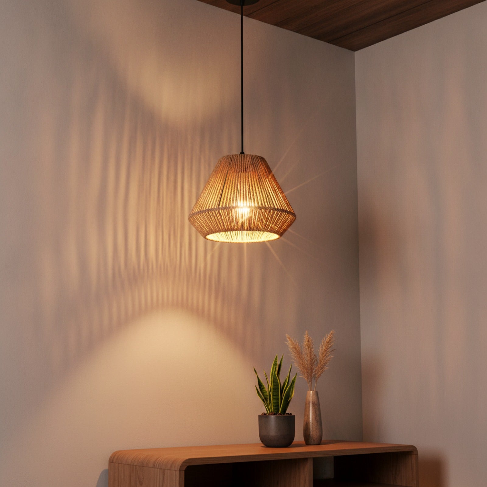 Suspension Luminaire Bohème en Rotin Tissé - Lampe Suspendue Naturelle pour Salon, Chambre, Cuisine