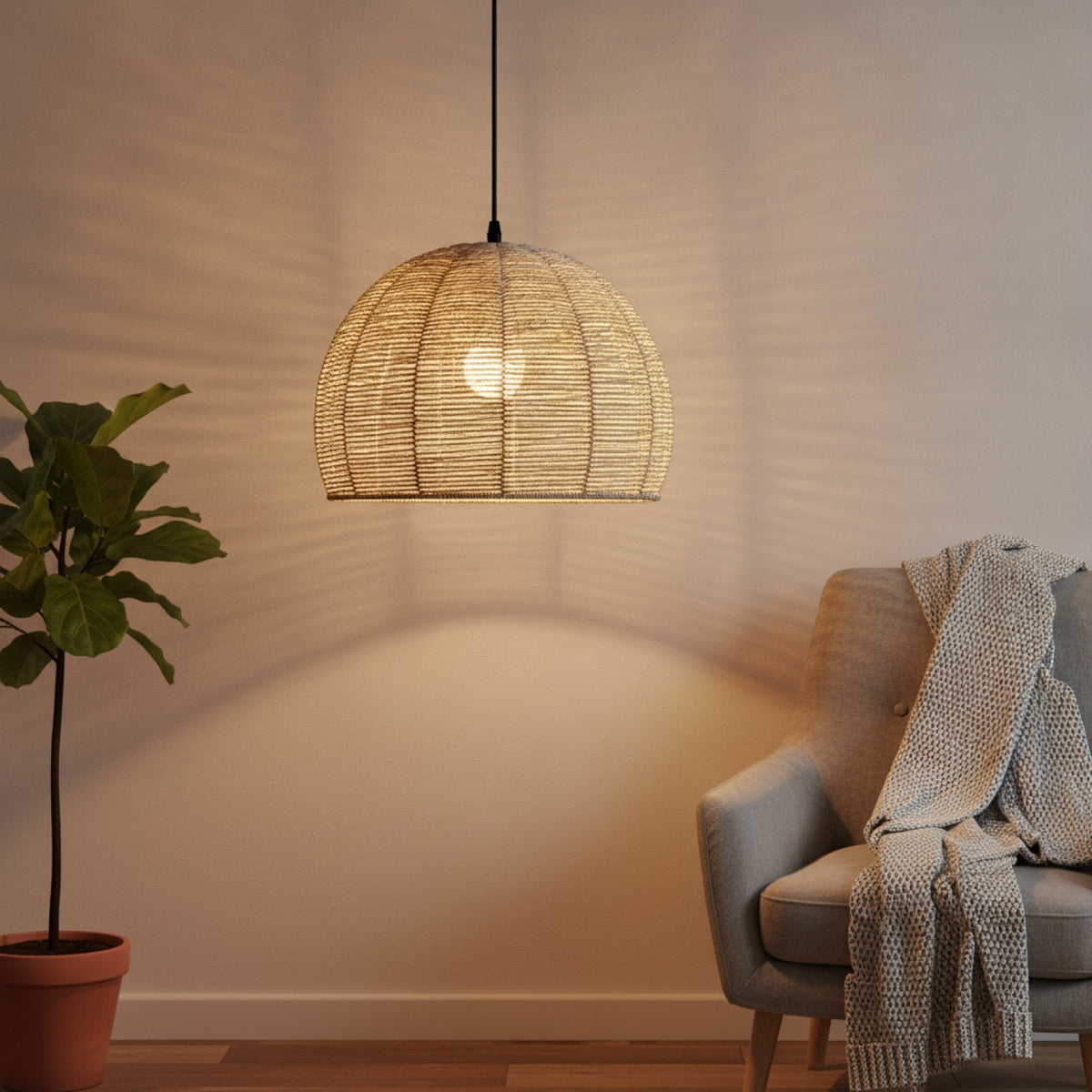 Suspension Bohème en Rotin Tressé - Lampe Vintage E27 pour Salon, Chambre, Cuisine