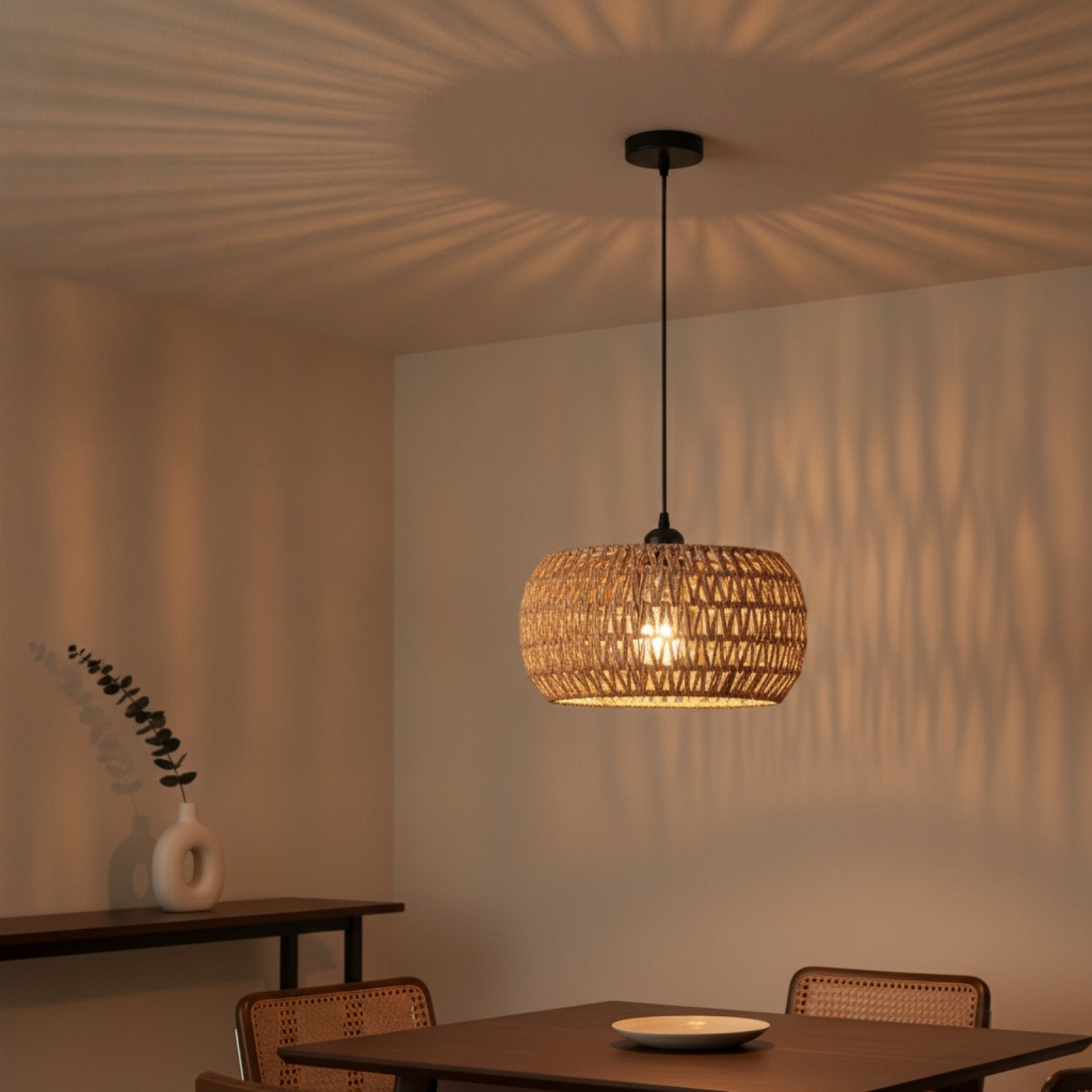Suspension Luminaire Bohème en Rotin Tressé - Lampe Suspendue E27 pour Salon, Chambre, Cuisine