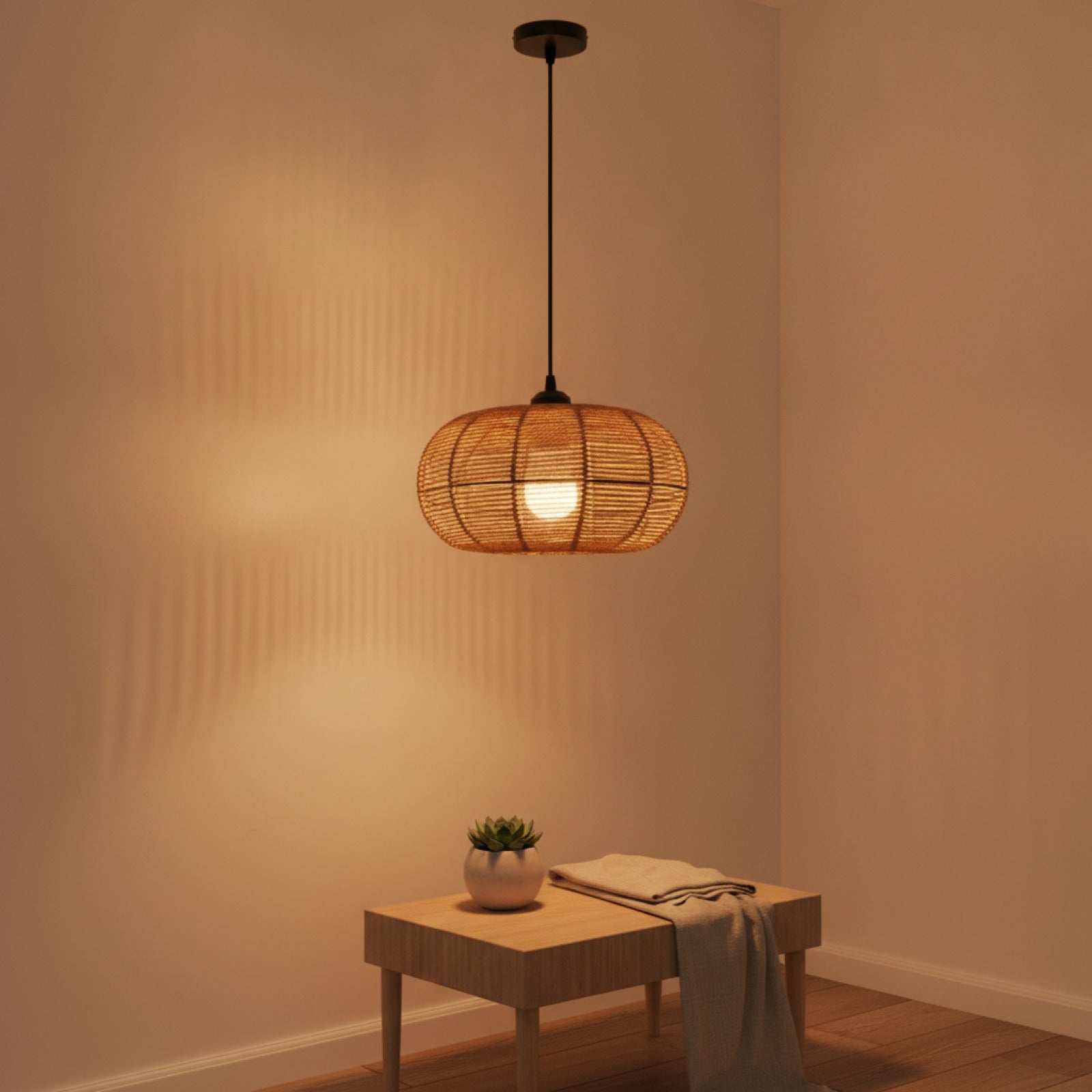 Suspension Luminaire Bohème en Rotin Tressé - Lampe Suspendue Style Vintage pour Salon, Chambre, Cuisine