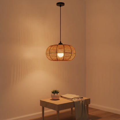 Suspension Luminaire Bohème en Rotin Tressé - Lampe Suspendue Style Vintage pour Salon, Chambre, Cuisine