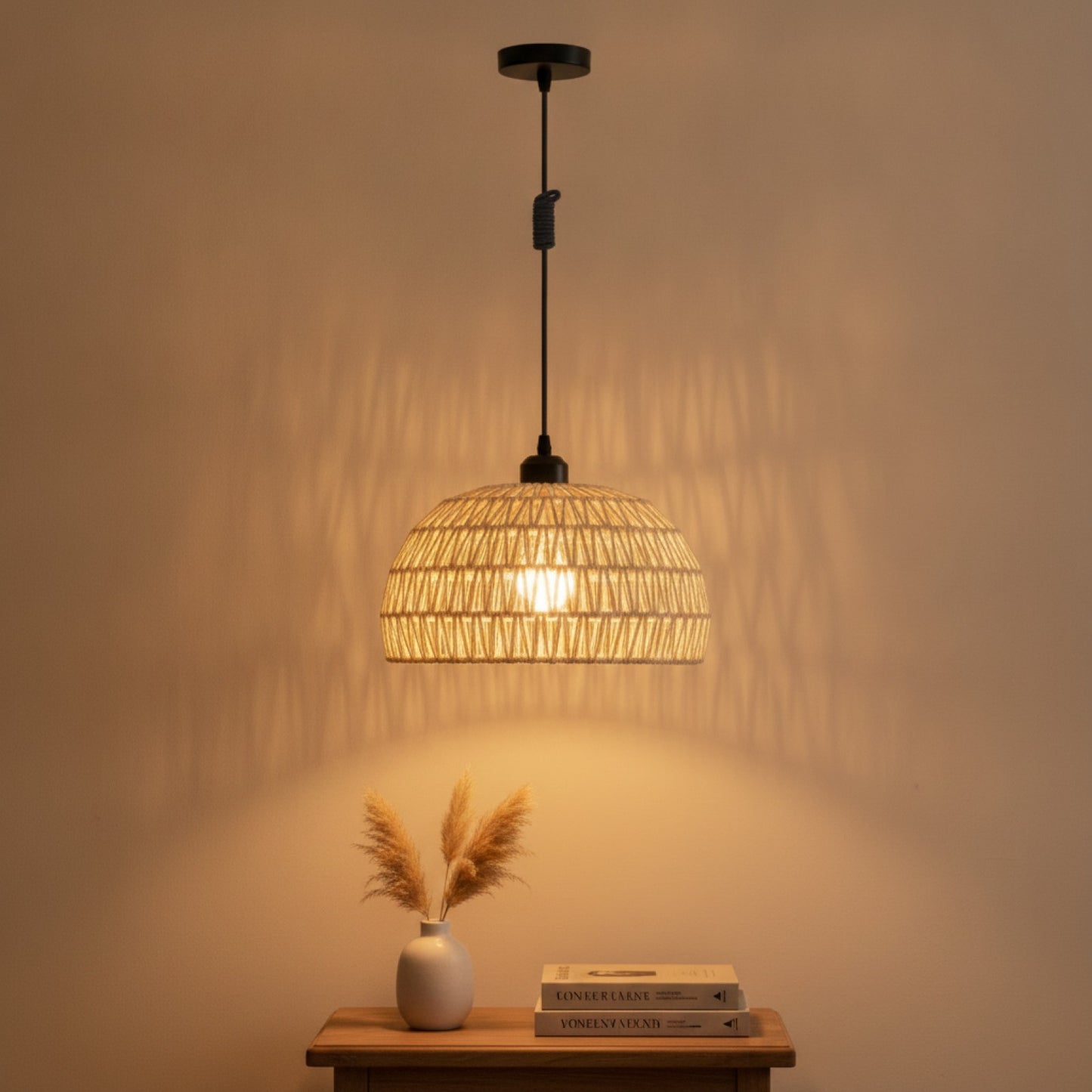 Suspension Luminaire Bohème en Rotin Tissé - Lampe Suspendue E27 pour Salon, Chambre, Cuisine