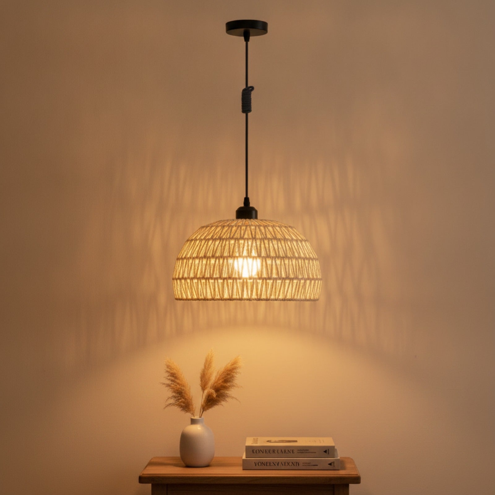Suspension Luminaire Bohème en Rotin Tissé - Lampe Suspendue E27 pour Salon, Chambre, Cuisine