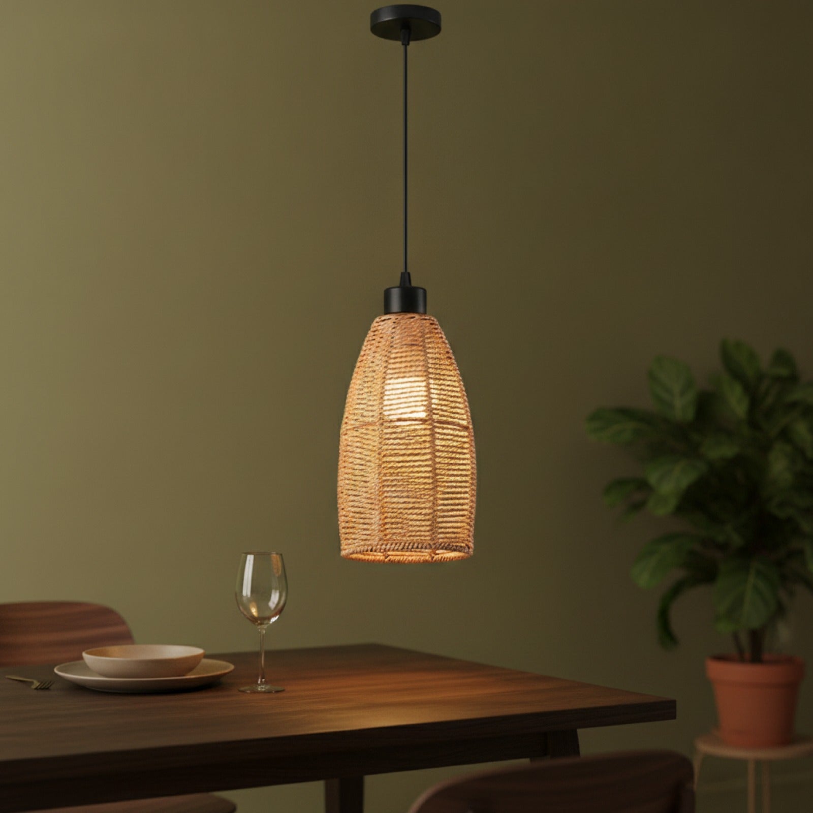 Suspension Bohème en Rotin Tressé - Lampe Vintage E27 pour Salon, Chambre, Cuisine