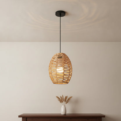 Suspension Bohème en Rotin Tressé - Lampe Vintage E27 pour Salon, Chambre, Cuisine