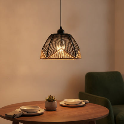 Suspension Luminaire Bohème en Rotin Tressé - Lampe Suspendue Vintage E27 pour Salon, Chambre, Cuisine