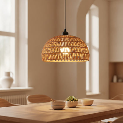 Suspension Luminaire Bohème en Rotin Tissé - Lampe Suspendue E27 pour Salon, Chambre, Cuisine