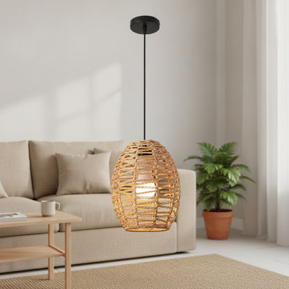 Suspension Bohème en Rotin Tressé - Lampe Vintage E27 pour Salon, Chambre, Cuisine