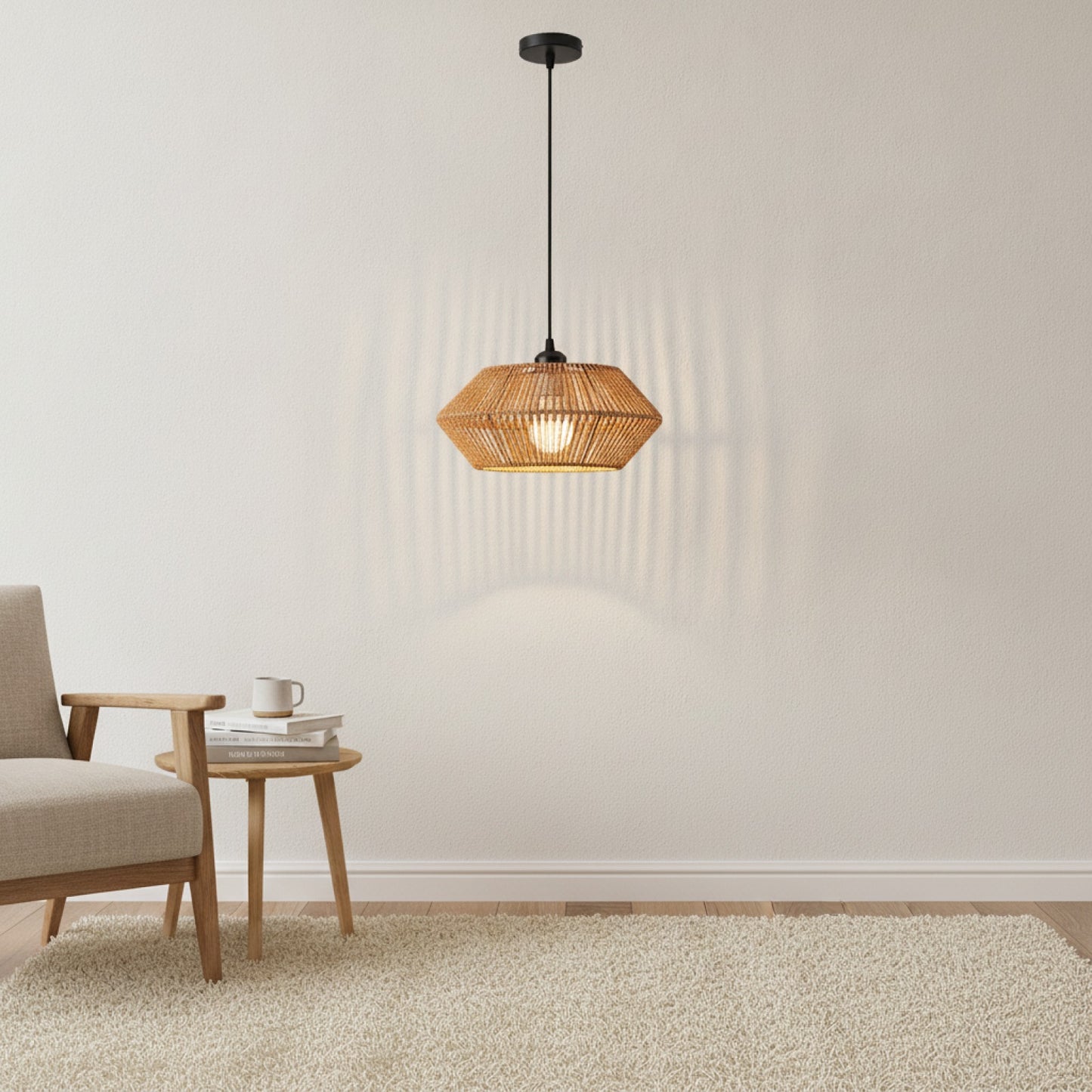Suspension Bohème en Rotin Tressé - Lampe Vintage pour Salon, Chambre, Cuisine
