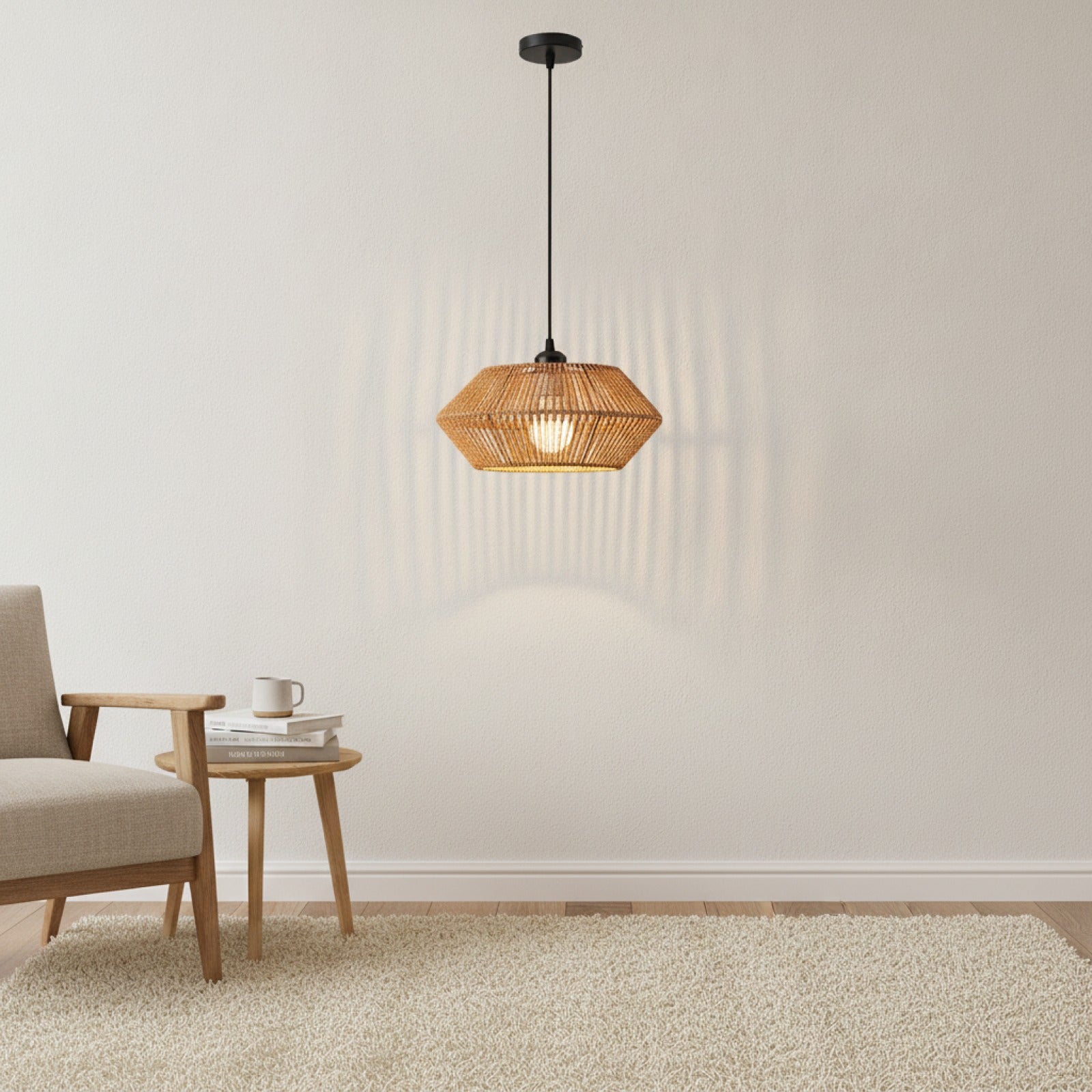 Suspension Bohème en Rotin Tressé - Lampe Vintage pour Salon, Chambre, Cuisine
