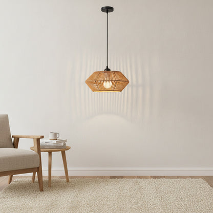 Suspension Bohème en Rotin Tressé - Lampe Vintage pour Salon, Chambre, Cuisine
