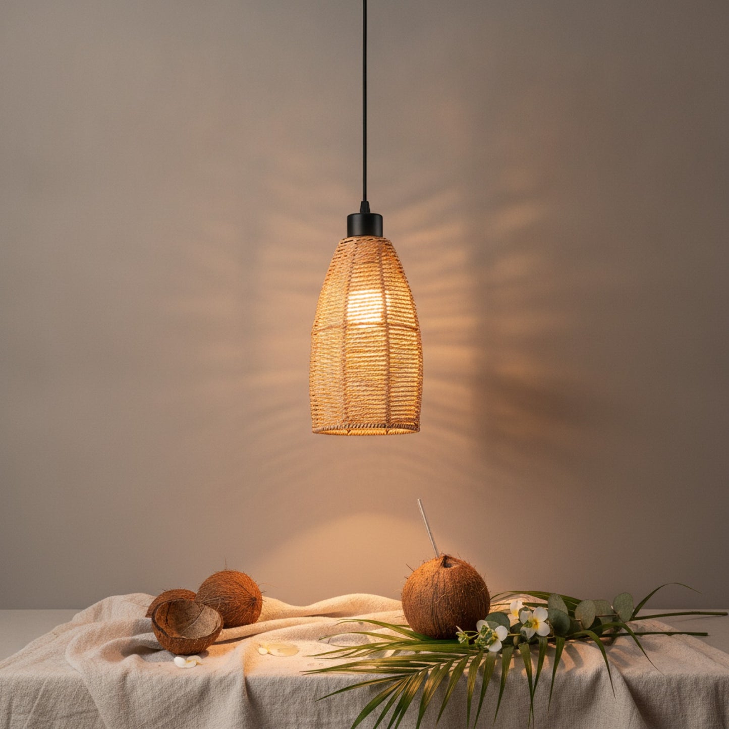 Suspension Bohème en Rotin Tressé - Lampe Vintage E27 pour Salon, Chambre, Cuisine