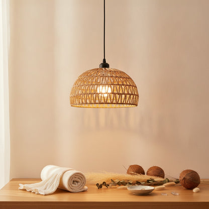 Suspension Luminaire Bohème en Rotin Tissé - Lampe Suspendue E27 pour Salon, Chambre, Cuisine