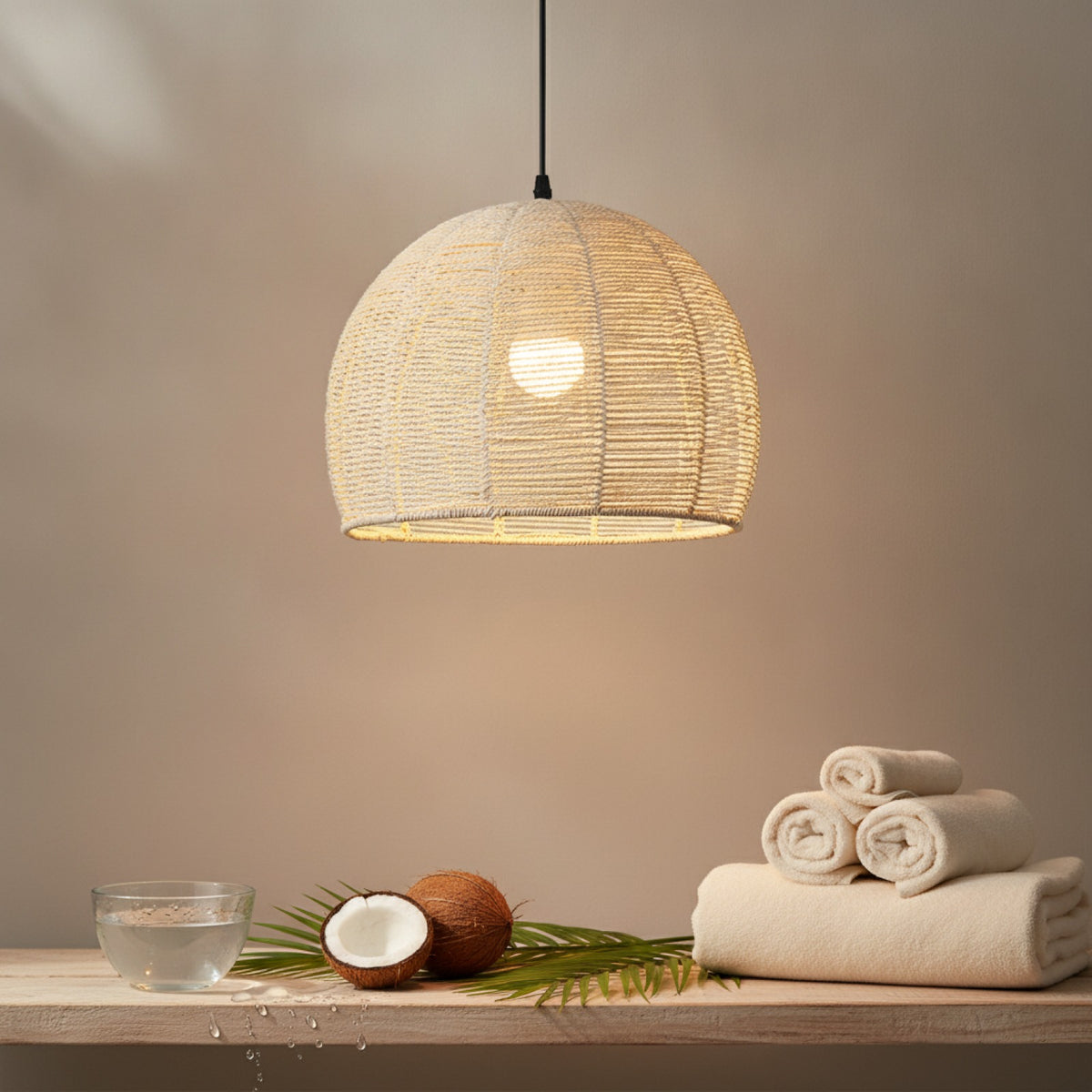 Suspension Bohème en Rotin Tressé - Lampe Vintage E27 pour Salon, Chambre, Cuisine