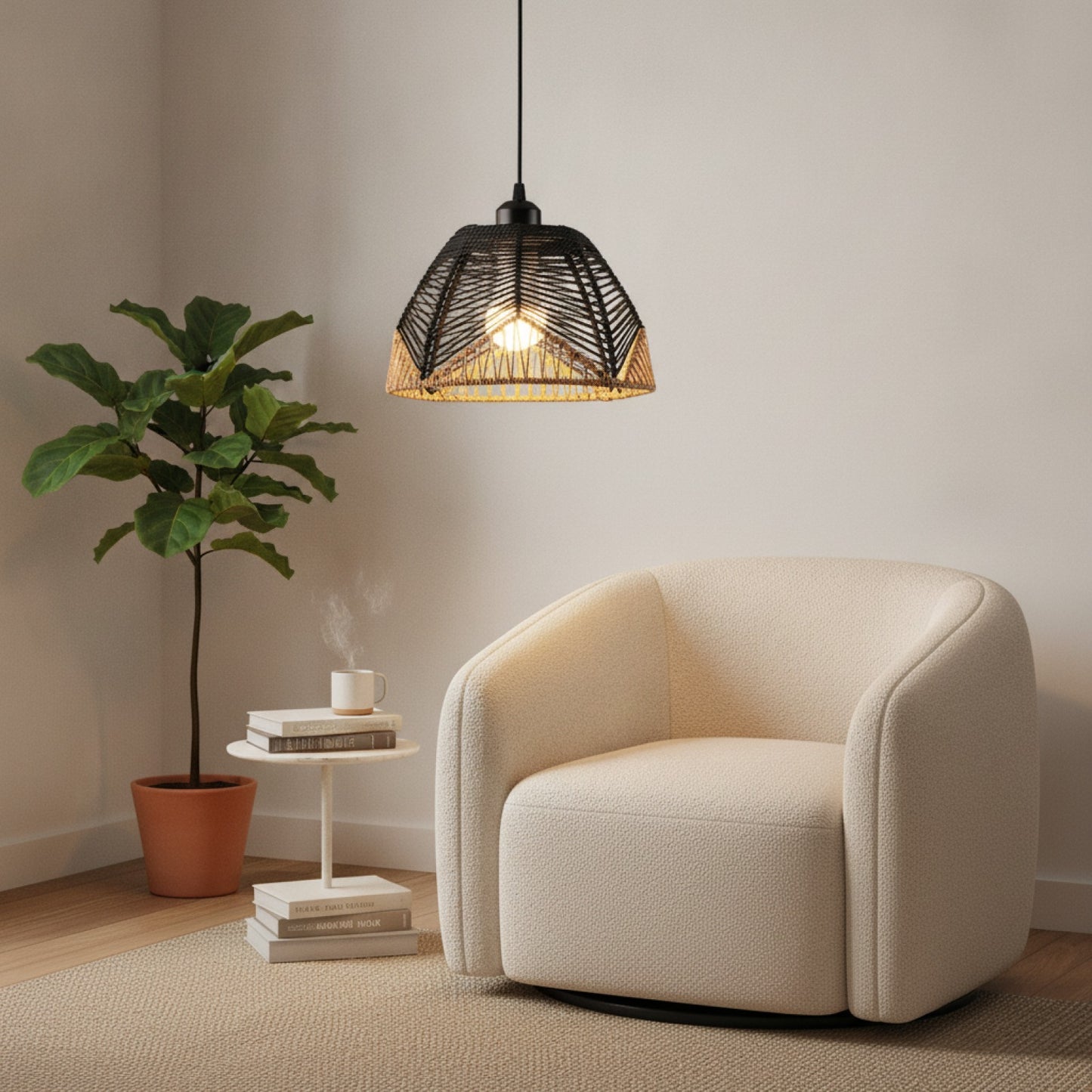 Suspension Luminaire Bohème en Rotin Tressé - Lampe Suspendue Vintage E27 pour Salon, Chambre, Cuisine