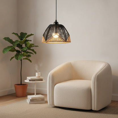 Suspension Luminaire Bohème en Rotin Tressé - Lampe Suspendue Vintage E27 pour Salon, Chambre, Cuisine