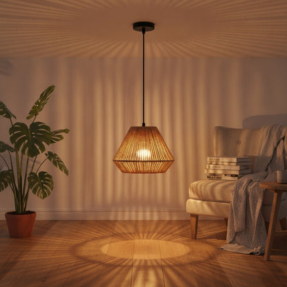 Suspension Luminaire Bohème en Rotin Tissé - Lampe Suspendue Naturelle pour Salon, Chambre, Cuisine
