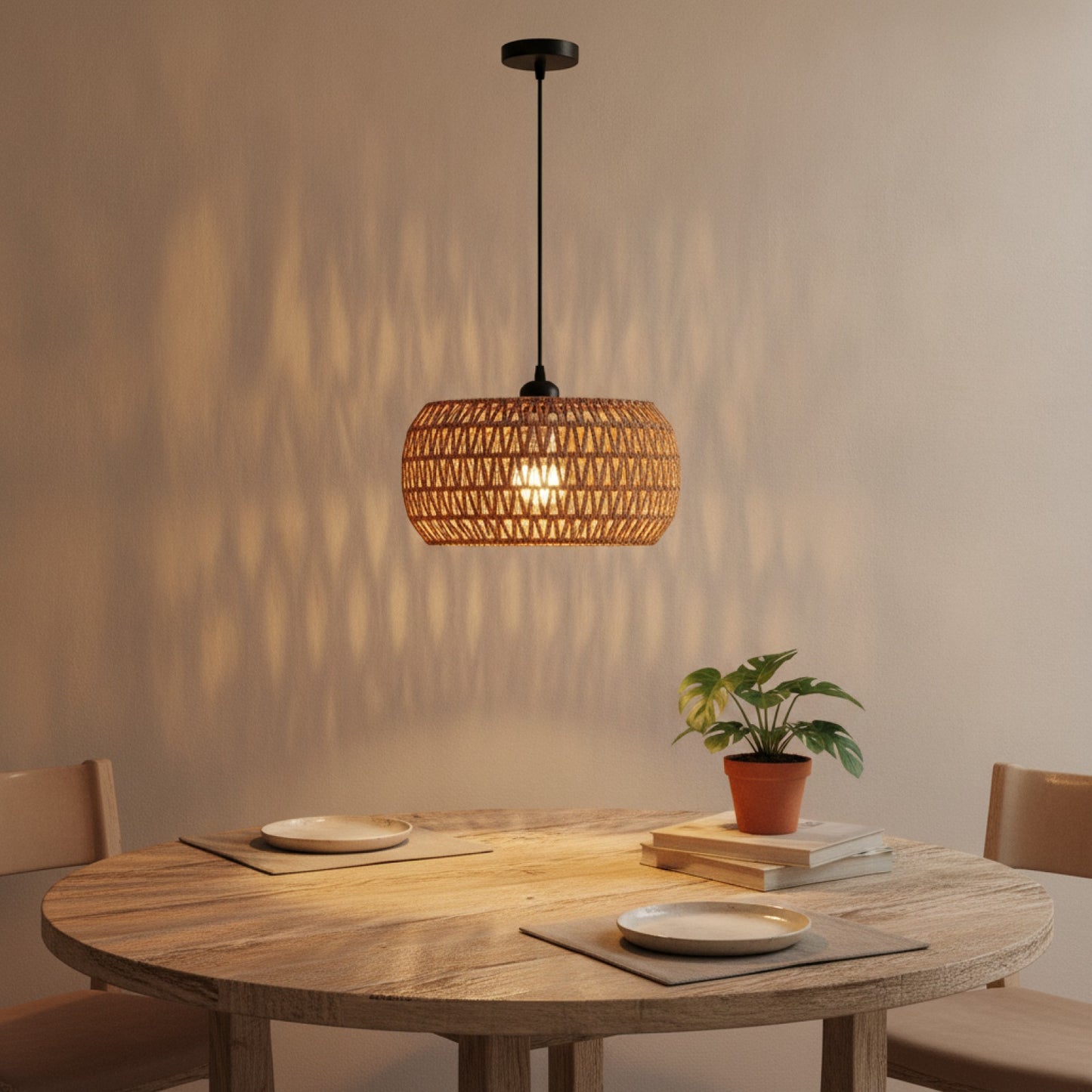 Suspension Luminaire Bohème en Rotin Tressé - Lampe Suspendue E27 pour Salon, Chambre, Cuisine