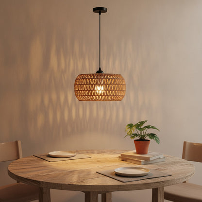 Suspension Luminaire Bohème en Rotin Tressé - Lampe Suspendue E27 pour Salon, Chambre, Cuisine