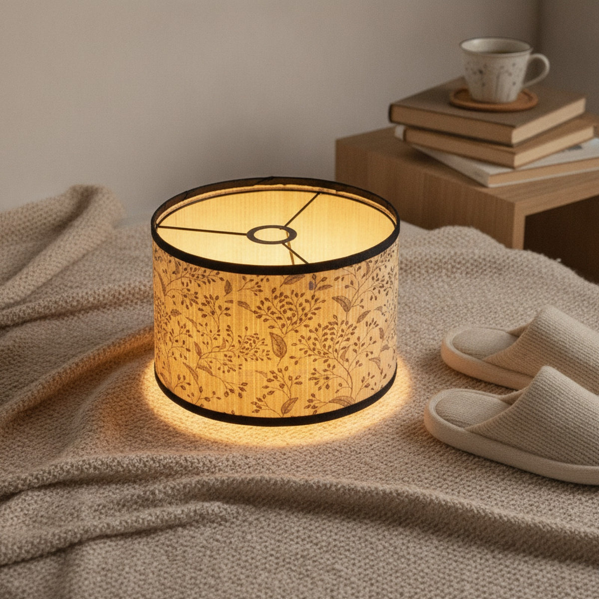 Abat-Jour Fleur Canton : Style Naturel en Bambou et Tissu Imprimé