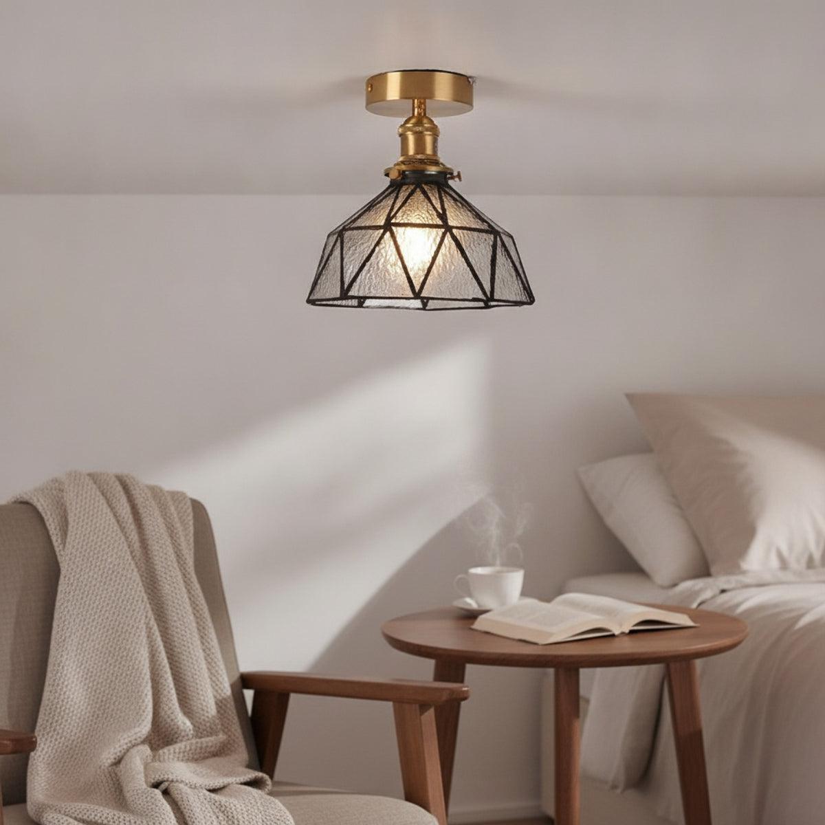 Applique Murale Verre & Laiton Style Art Déco - Lampe Design E27 pour Cuisine, Salon, Chambre