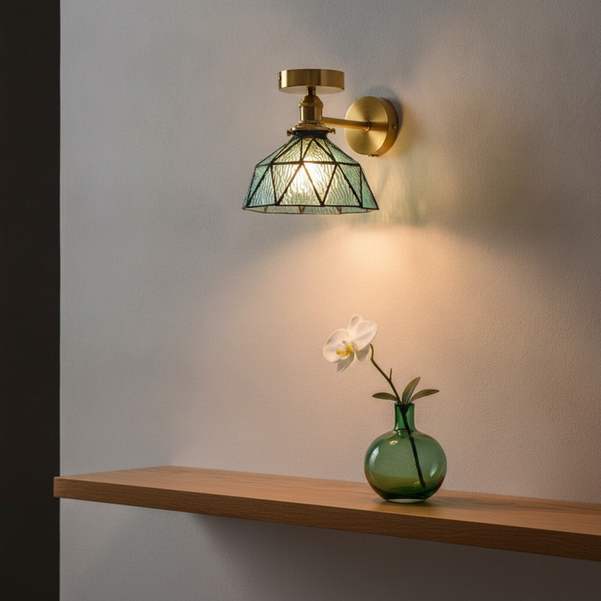 Applique Murale LED Art Déco Laiton avec Abat-jour Verre - Luminaire Moderne pour Salon, Chambre, Cuisine