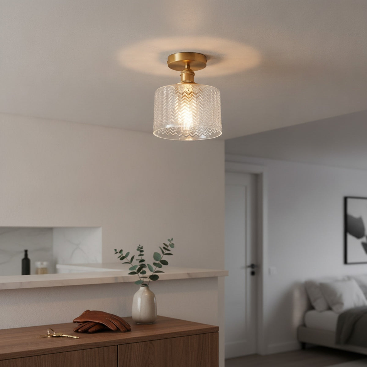 Applique Murale Art Déco en Verre et Laiton – Luminaire Design E27 pour Cuisine, Chambre & Entrée