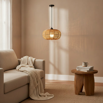 Suspension Luminaire Bohème en Rotin Tressé - Lampe Suspendue Style Vintage pour Salon, Chambre, Cuisine