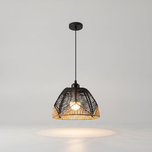 Suspension Luminaire Bohème en Rotin Tressé - Lampe Suspendue Vintage E27 pour Salon, Chambre, Cuisine