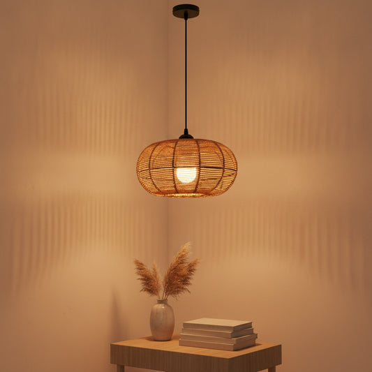 Suspension Luminaire Bohème en Rotin Tressé - Lampe Suspendue Style Vintage pour Salon, Chambre, Cuisine