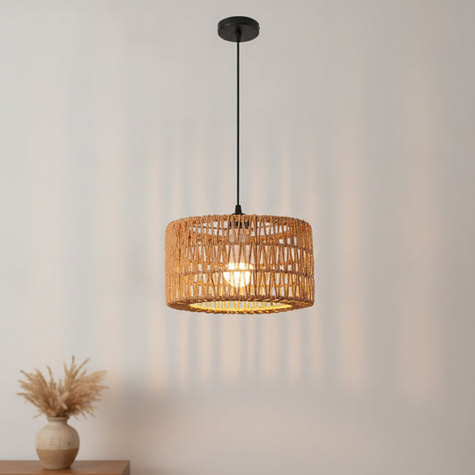 Suspension Bohème en Rotin Tressé - Lampe Vintage E27 pour Salon, Chambre, Cuisine