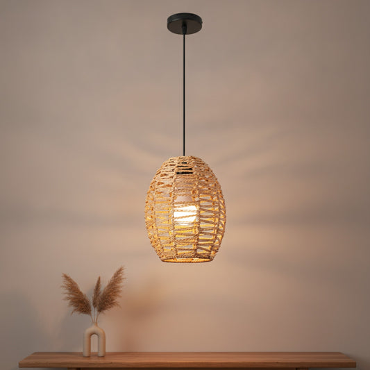Suspension Bohème en Rotin Tressé - Lampe Vintage E27 pour Salon, Chambre, Cuisine