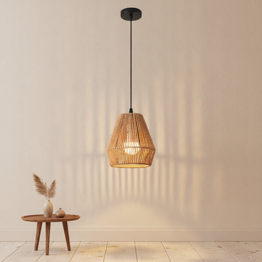 Suspension Bohème en Rotin Tressé - Lampe Vintage pour Salon, Chambre, Cuisine