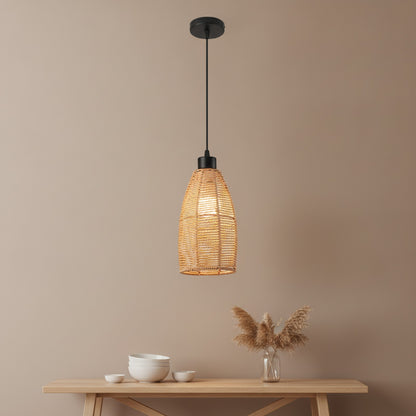 Suspension Bohème en Rotin Tressé - Lampe Vintage E27 pour Salon, Chambre, Cuisine