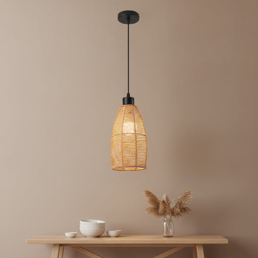 Suspension Bohème en Rotin Tressé - Lampe Vintage E27 pour Salon, Chambre, Cuisine
