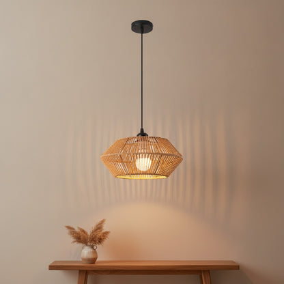 Suspension Bohème en Rotin Tressé - Lampe Vintage pour Salon, Chambre, Cuisine