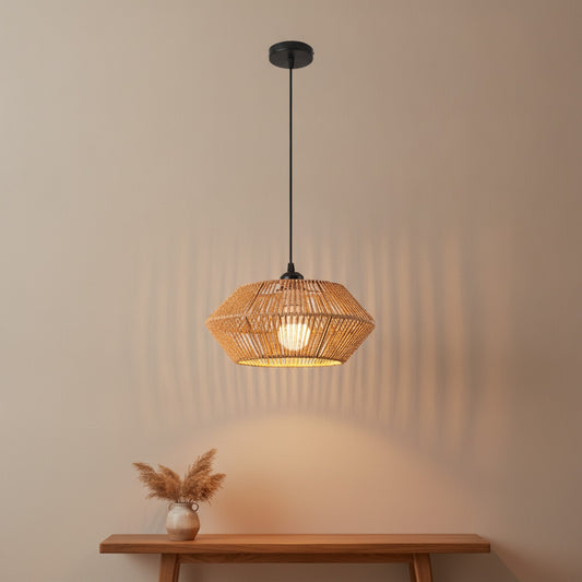 Suspension Bohème en Rotin Tressé - Lampe Vintage pour Salon, Chambre, Cuisine