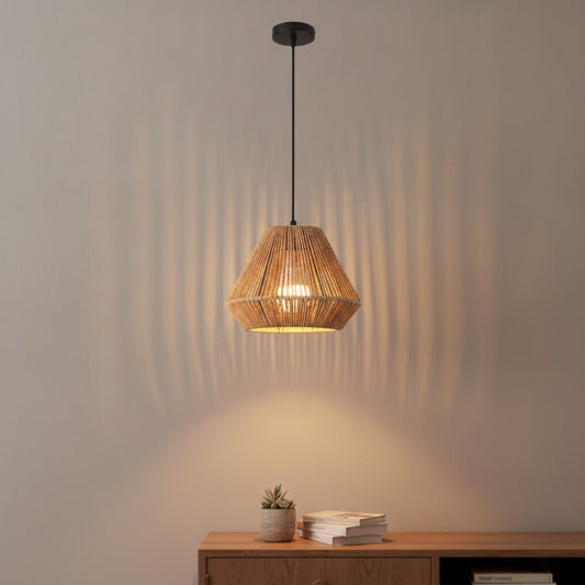 Suspension Luminaire Bohème en Rotin Tissé - Lampe Suspendue Naturelle pour Salon, Chambre, Cuisine