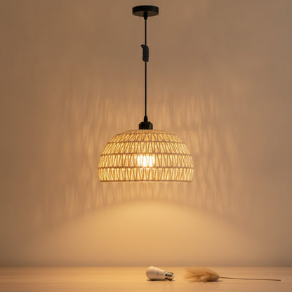 Suspension Luminaire Bohème en Rotin Tissé - Lampe Suspendue E27 pour Salon, Chambre, Cuisine