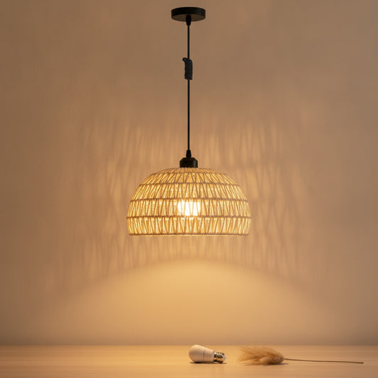 Suspension Luminaire Bohème en Rotin Tissé - Lampe Suspendue E27 pour Salon, Chambre, Cuisine