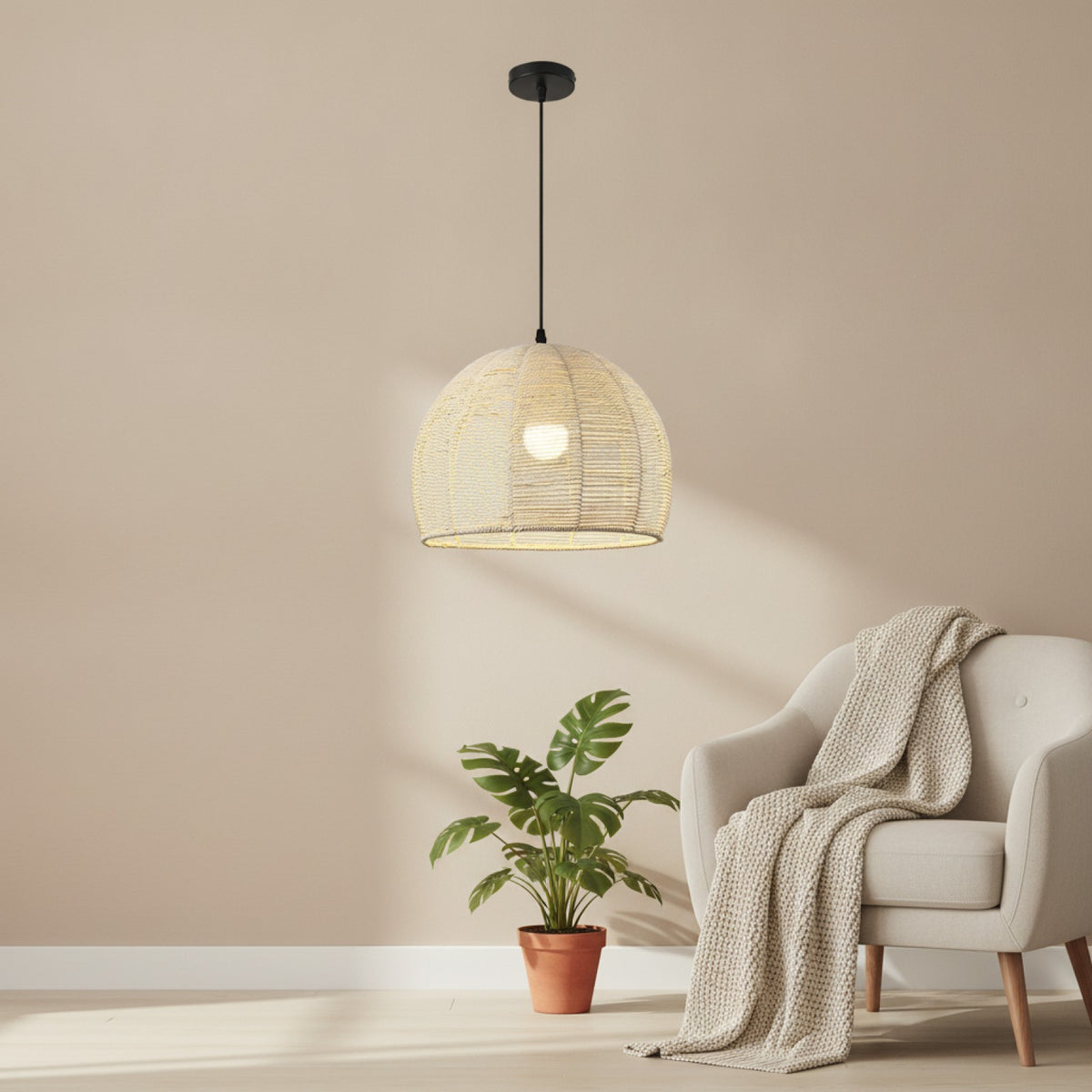 Suspension Bohème en Rotin Tressé - Lampe Vintage E27 pour Salon, Chambre, Cuisine