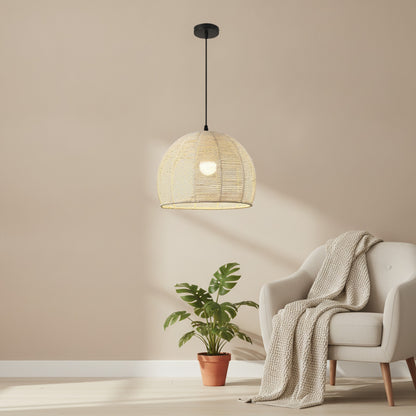 Suspension Bohème en Rotin Tressé - Lampe Vintage E27 pour Salon, Chambre, Cuisine