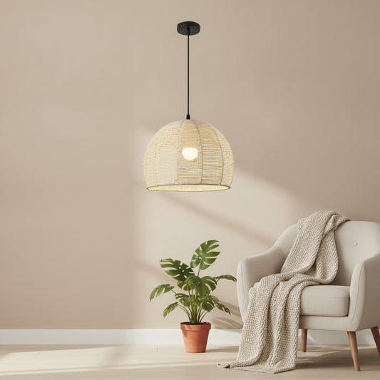 Suspension Bohème en Rotin Tressé - Lampe Vintage E27 pour Salon, Chambre, Cuisine