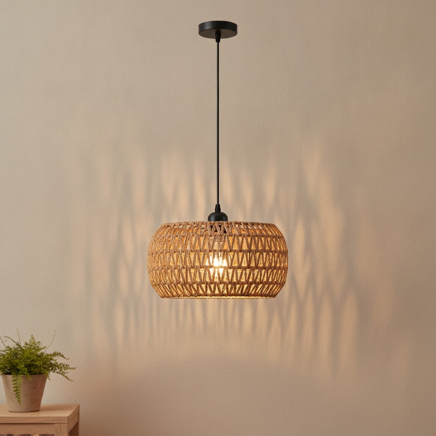 Suspension Luminaire Bohème en Rotin Tressé - Lampe Suspendue E27 pour Salon, Chambre, Cuisine