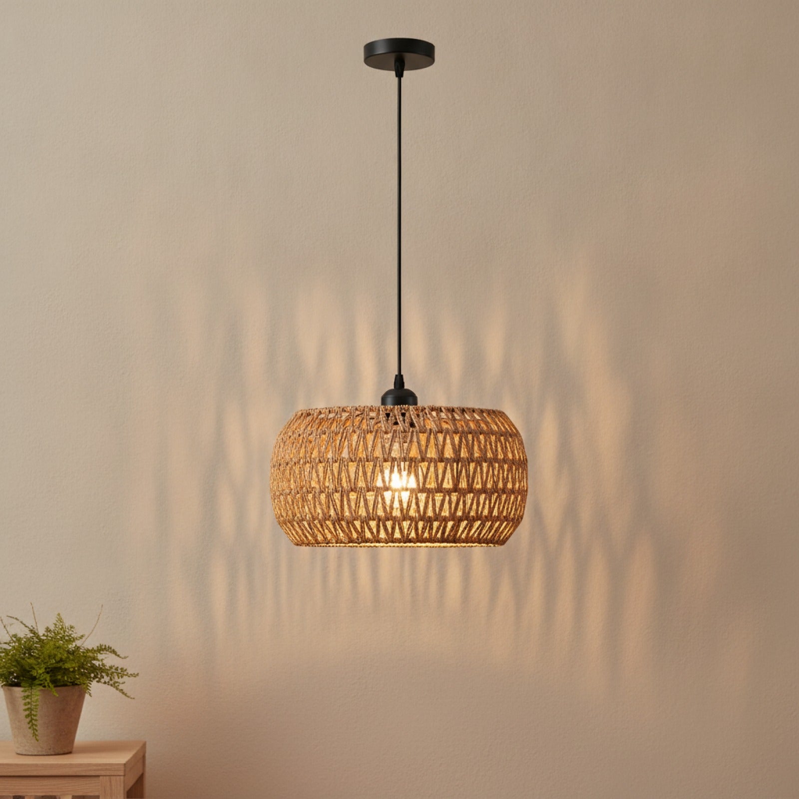Suspension Luminaire Bohème en Rotin Tressé - Lampe Suspendue E27 pour Salon, Chambre, Cuisine
