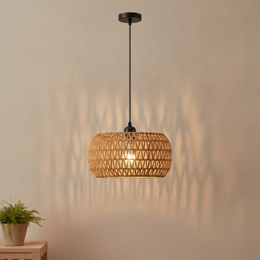 Suspension Luminaire Bohème en Rotin Tressé - Lampe Suspendue E27 pour Salon, Chambre, Cuisine