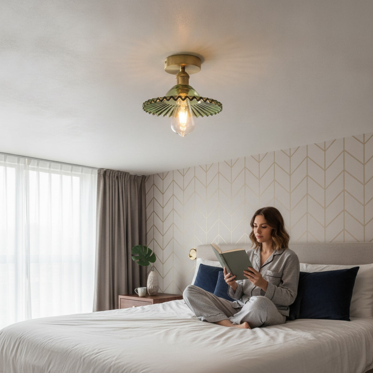 Applique Murale Verre & Laiton Style Art Déco - Lampe LED E27 pour Cuisine, Couloir, Chambre